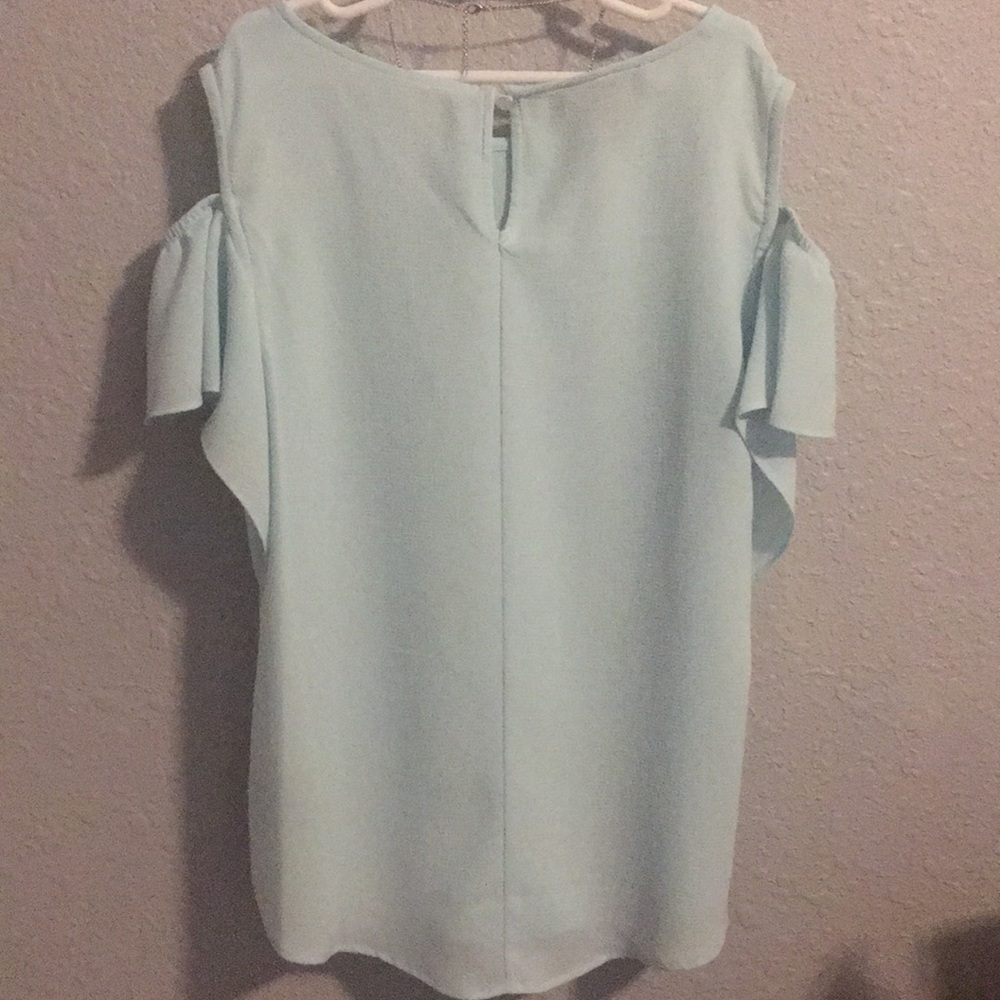 Light Blue Cold Shoulder Top - Picture 2 of 5